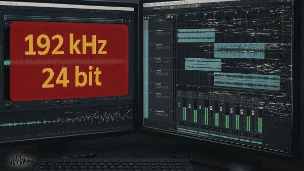 رابط کاربری نرم‌افزارهای Adobe Audition و Cubase هنگام پردازش فایل‌های صوتی با نرخ 192kHz و عمق 24bit، همراه با نویز و اختلال بصری در پروژه‌ها