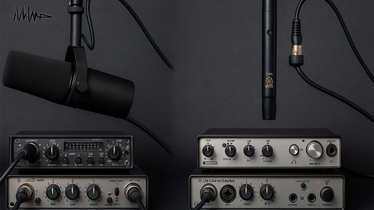 مقایسه تصویری دو سیستم ضبط صدا با میکروفون‌های Shure SM7B و AKG C1000S، هر دو متصل به FP33 و UR-RT2 با تنظیم 24bit/192kHz
