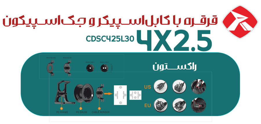 Roxtone CDSC425 قرقره با کابل اسپیکر و جک اسپیکون 1 قیمت قرقره کابل اسپیکر آنالوگ Roxtone CDSC425